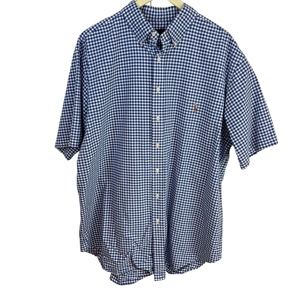 Ralph Lauren Plaid Men's Button Down S/S Sz XLTall Navy White Preppy